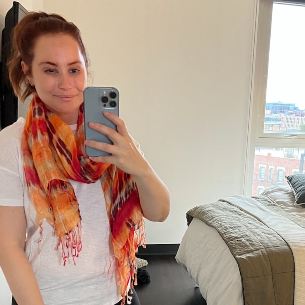 J. Crew Red, White, Orange Linen Scarf